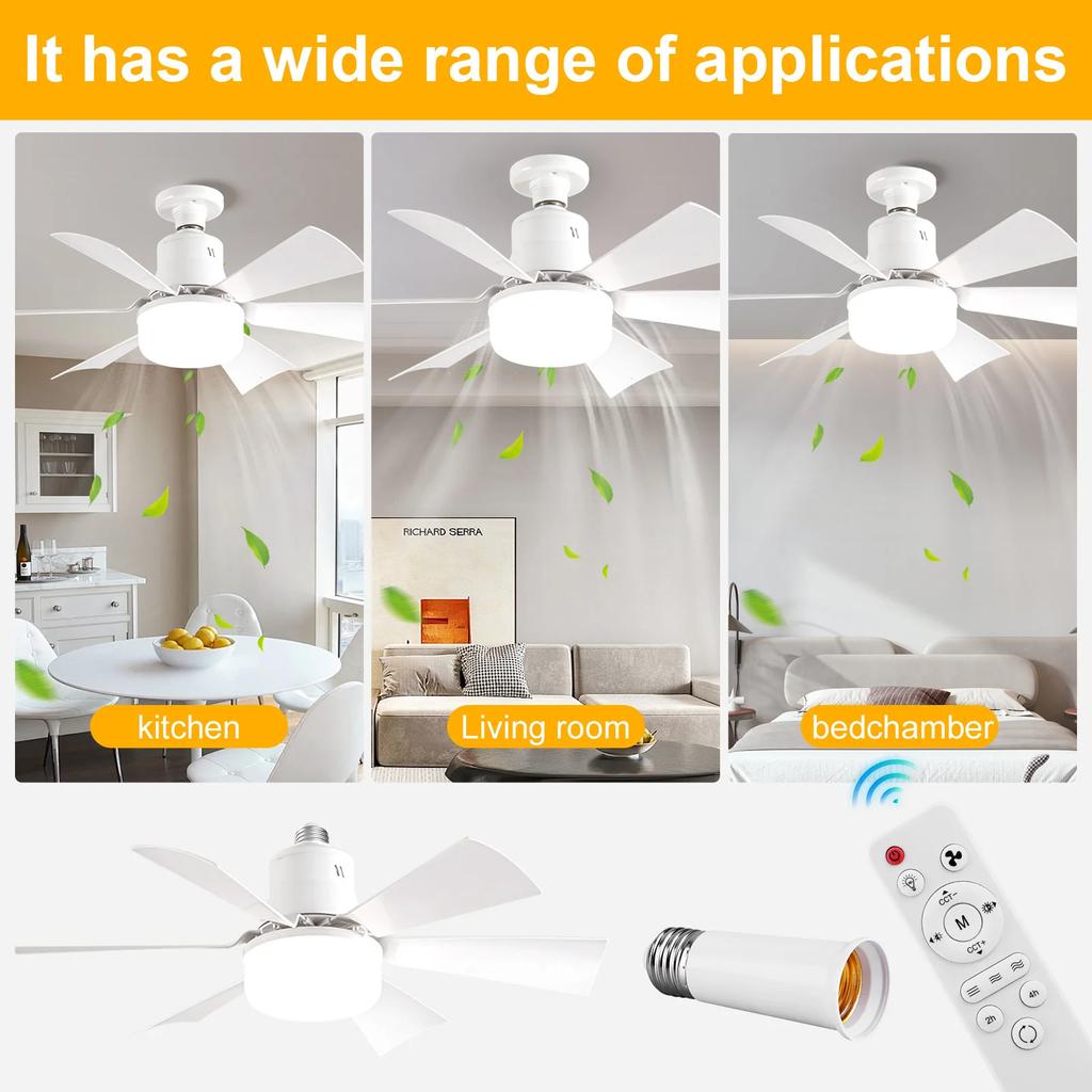 Screw In Ceiling Fan In Light Socket with Remote Ceiling Fan with Light with Extender & 6 Blades for Bedroom Kitchen Living Room