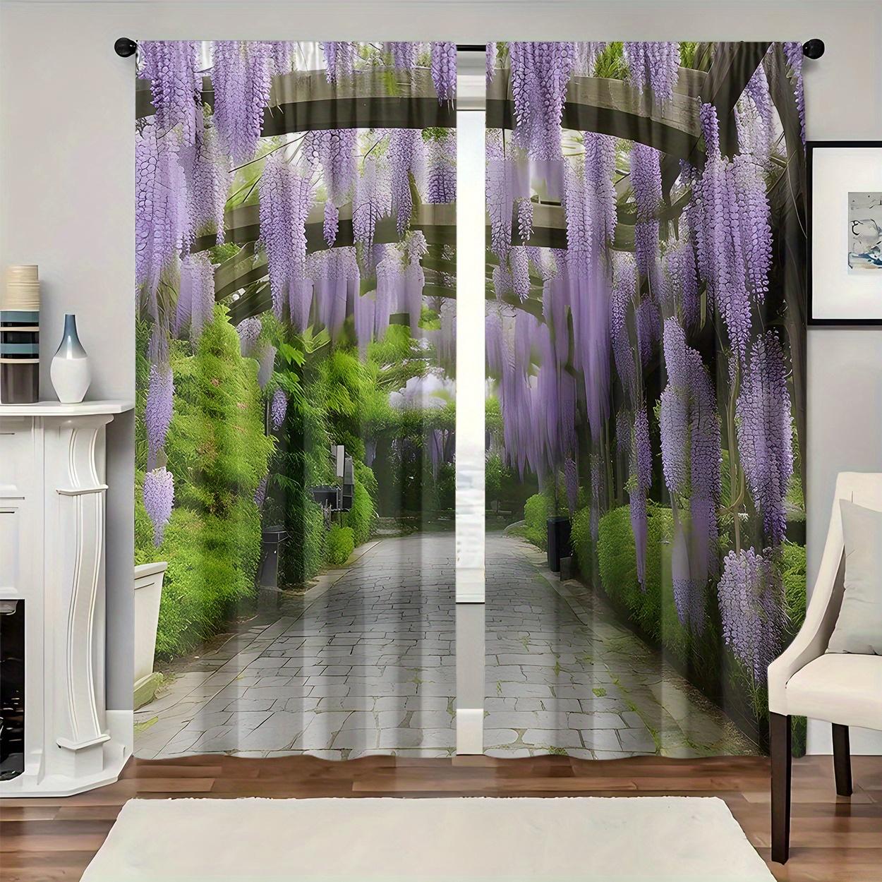 

2 шт. Фиолетовый ротанговый узор с водопадом и цветочным узором, занавеска для гостиной, спальни, украшение с 3D-цифровой печатью, домашний декор 100W130H(CM)&Rod Pocket