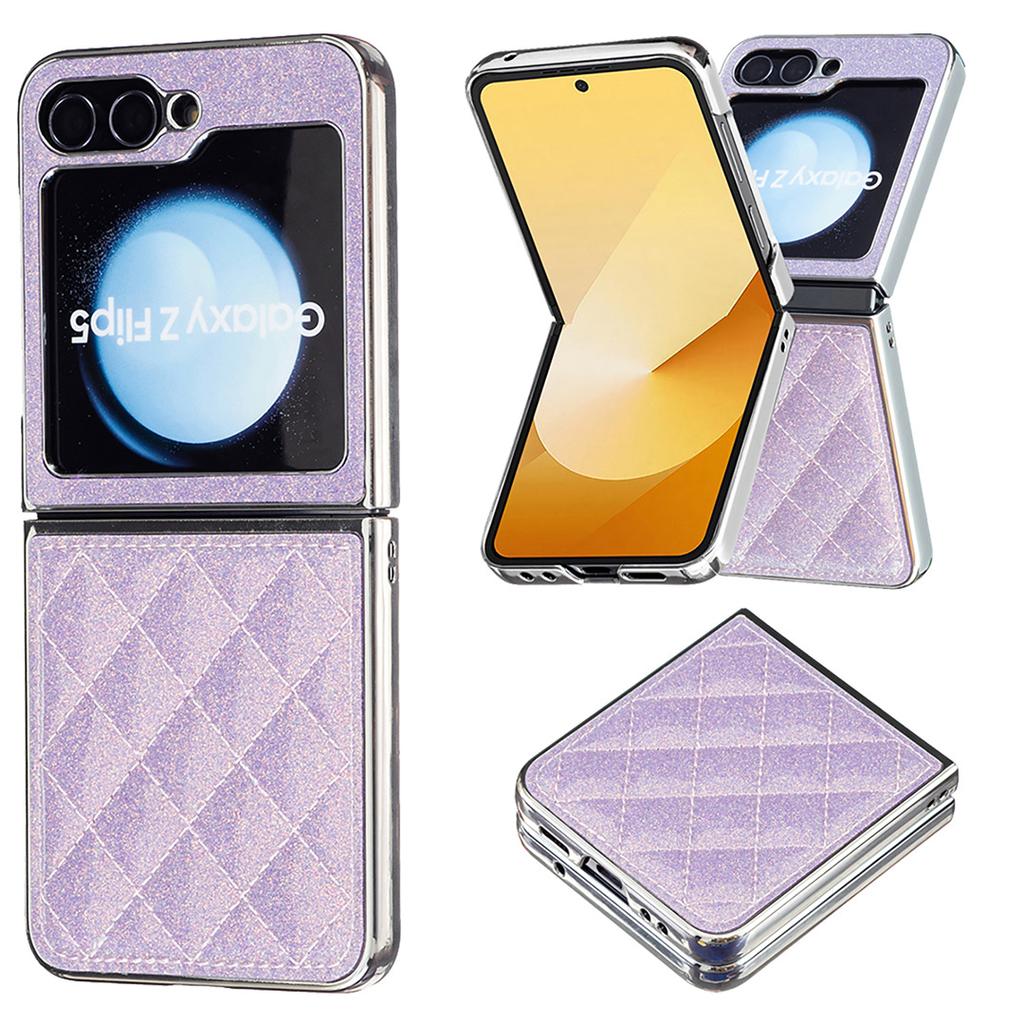 Suitable for Samsung Z Flip6 Fashion Phone Case Z Flip5 Electroplated Glitter Small Fragrant Style Rhombus Leather Case 4th Generation