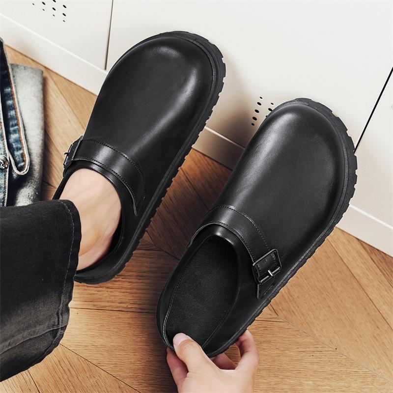 Men Casual Leather Slippers New Slip On Loafers Non Slip Outdoor Comfortable Sandals Business Casual Shoes Work Shoes For Male