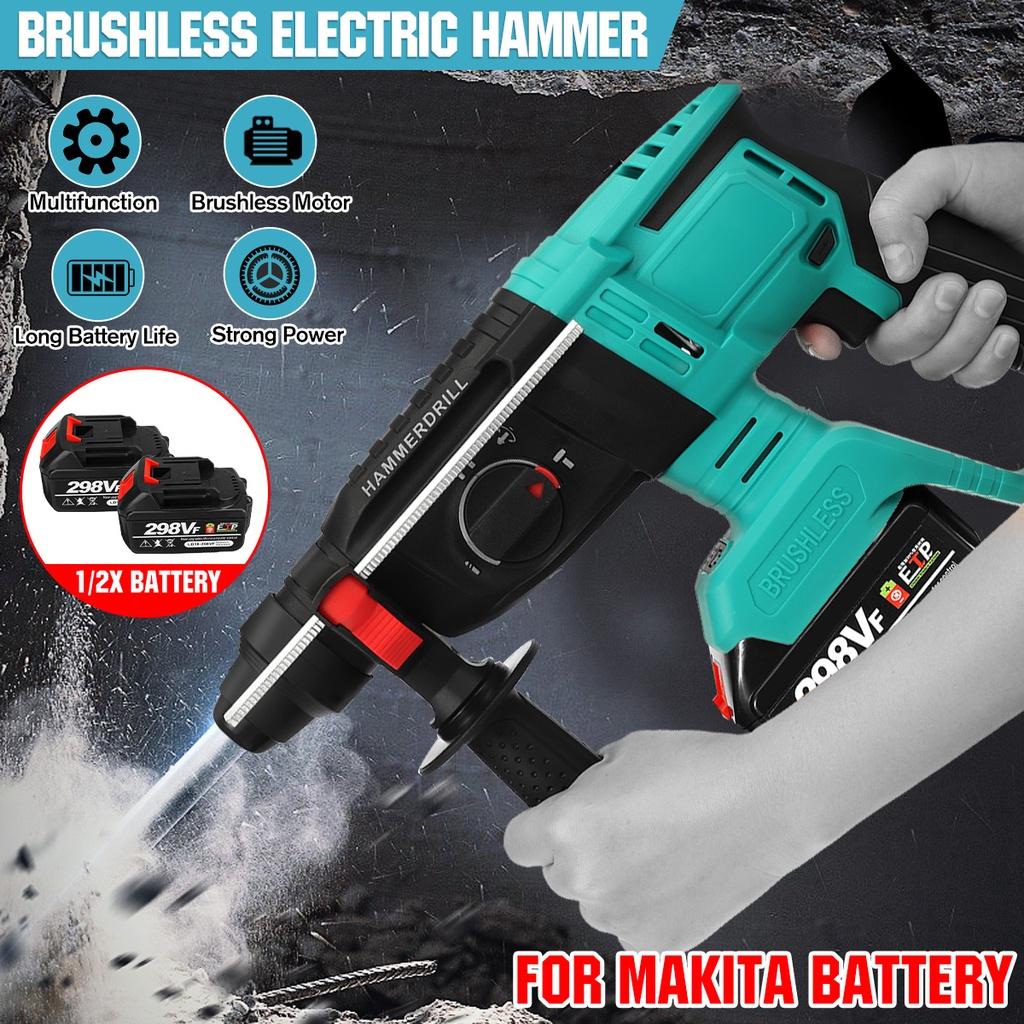 1400/min Brushless Cordless Rotary Hammer Drill 1/2 Batteries Rechargeable Electric Hammer Impact Drill for 18V Battery Green New 13.4x8.7""