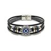 European Retro Blue Evil Eye Beaded Leather Bracelet