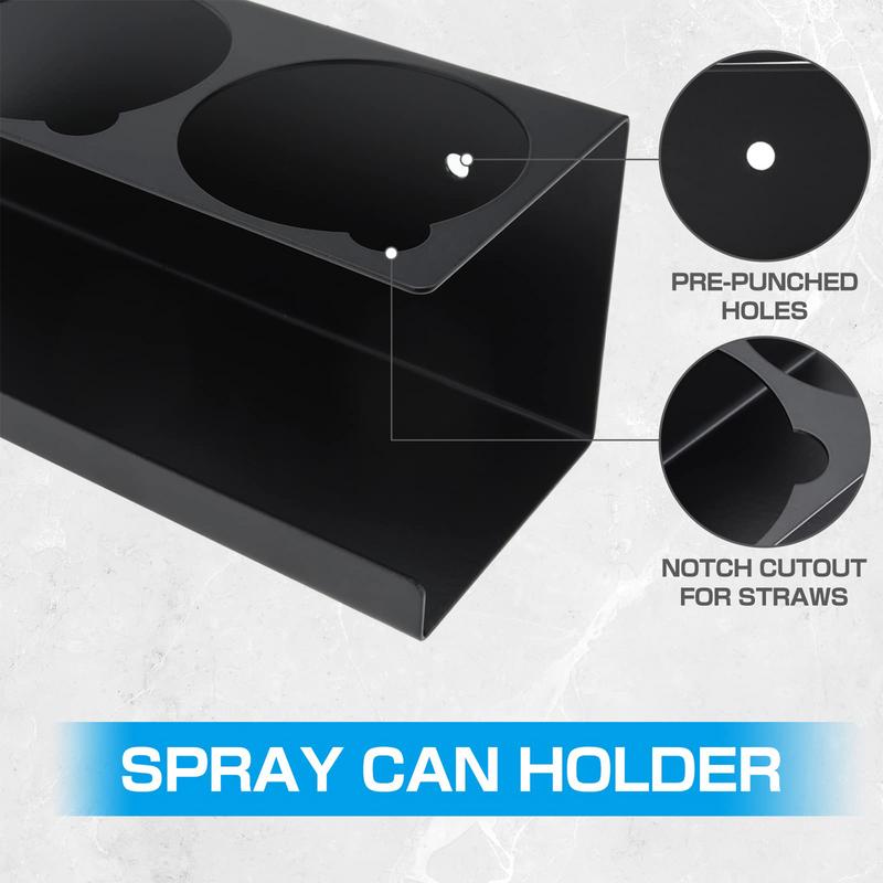 Spray Can Holder Wall Mount Lube Can Storage Rack 5 Can Holes Shelf Steel Aerosol Spray Can Rack for Garage Home Tool Storage