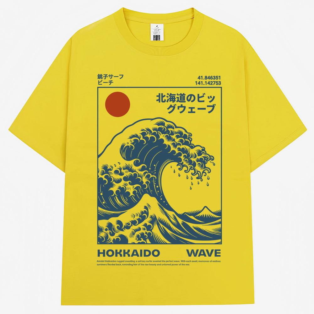 

Japanese Style Hokkaido Wave Vintage T-shirt Men Women Harajuku Fashion High Quality T Shirts Summer Tee Shirt 4XL