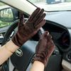 Women's Gold Velvet Etiquette Gloves - Knitted Warm Five-Finger Design for Autumn and Winter