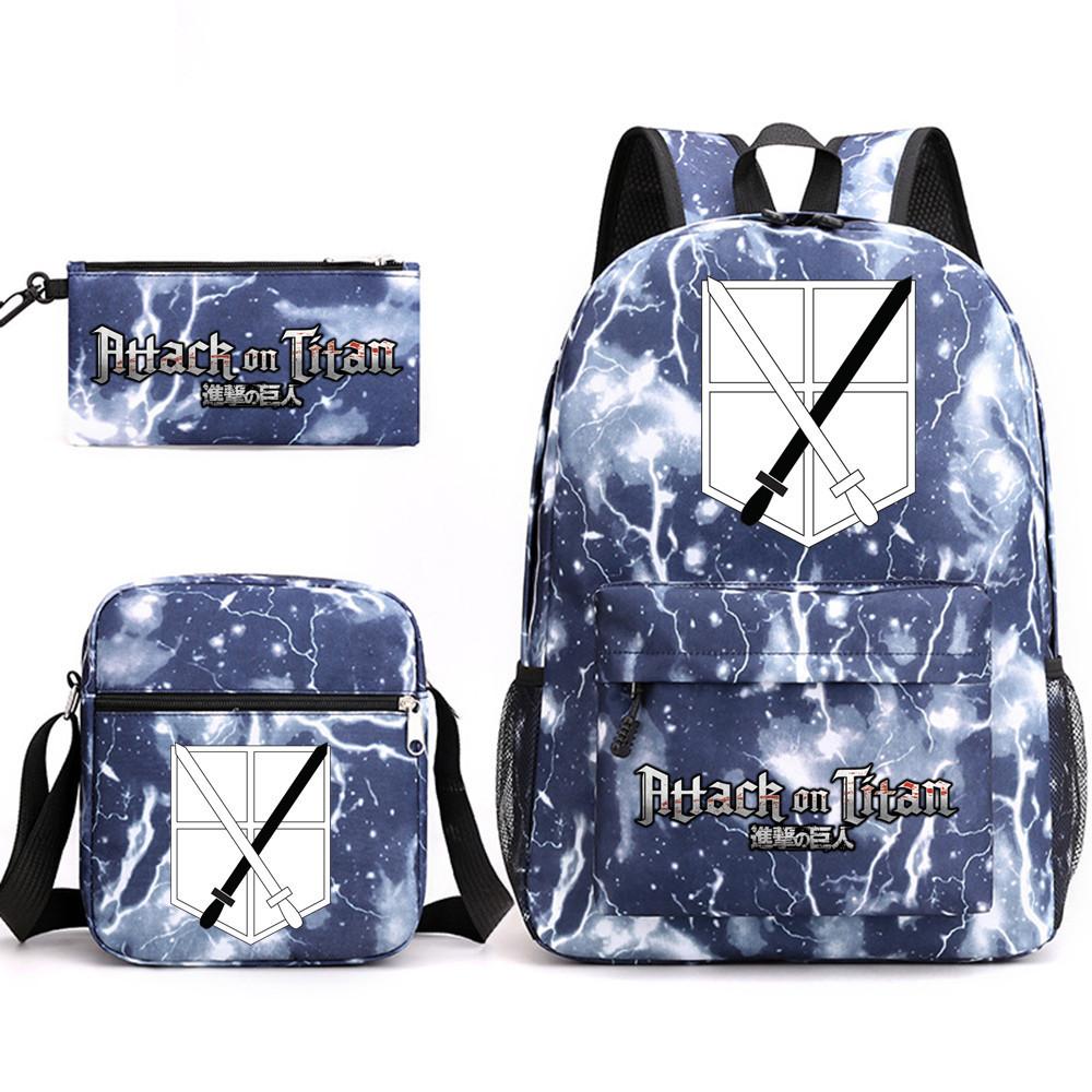 Attack Giant Attackontitan School Bag Three-Piece Printed Backpack Student Computer Canvas Bag