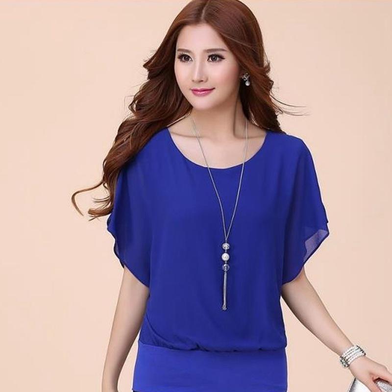 

Летняя новая однотонная шифоновая рубашка, милая футболка с короткими рукавами, женская одежда большого размера 5XL синий
