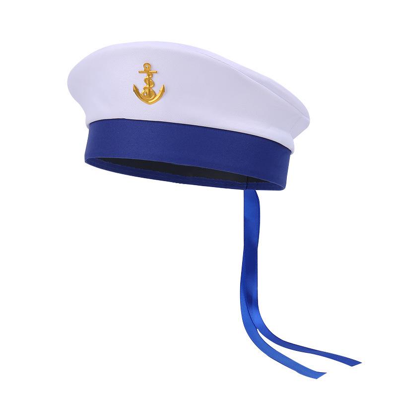 Sailor Hat with Blue Ribbons for Theme Parties and Stage Performances
