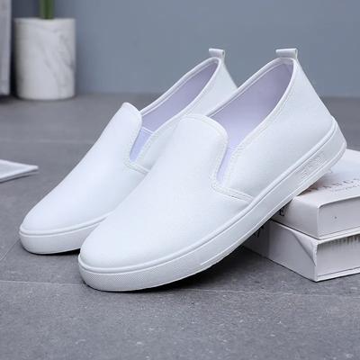  Zapatos De Mujer Women Cute Round Toe White Pu Leather Spring Slip On Anti Skid Loafers Lady School Black Shoes Ab304