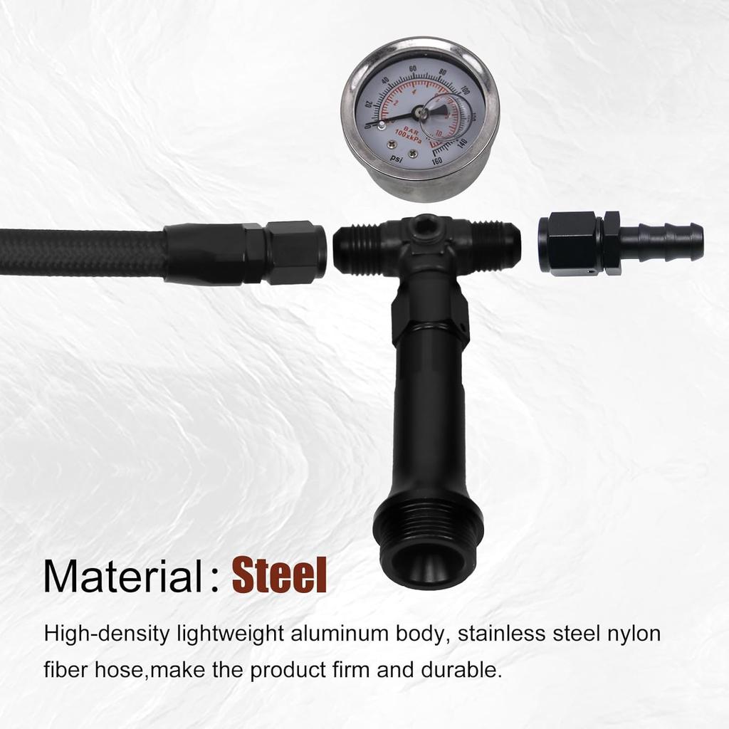 RULLINE AN6 Dual-Feed Double Pump Braided Fuel Line with 0-150psi Vacuum Pressure Gauge Compatible with Holley 4150 Carburetor