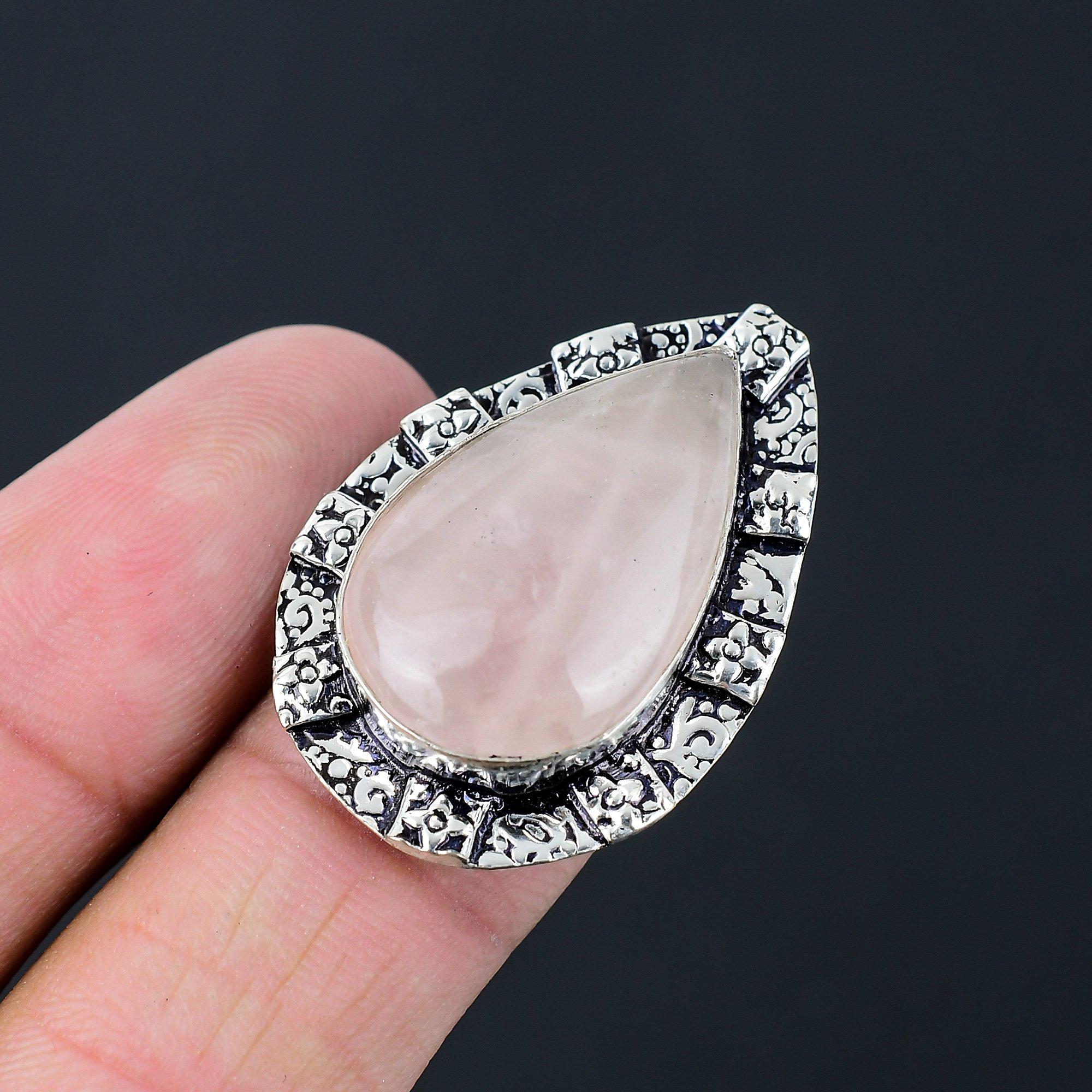 Sisters Day Sale Natural Rose Quartz Sterling Silver Promise Statement Ring US 6 6