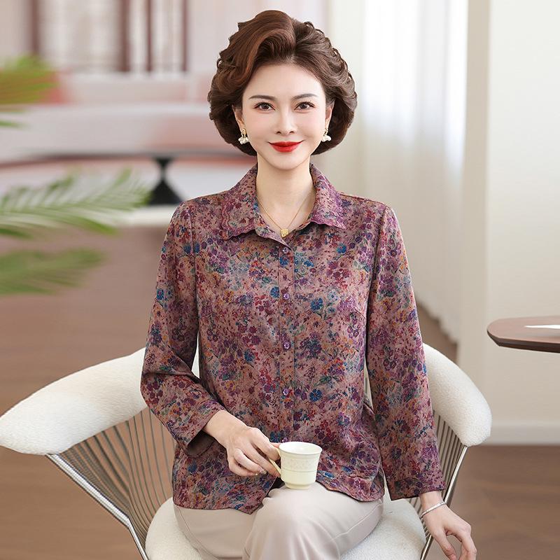 

Spring/Summer 2026 Stylish Printed Seven-Sleeve Shirt for Middle-Aged & Elderly Women. 5XL (recommended for 150-165 Jin) фиолетовый