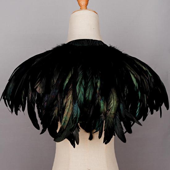 Women's Black Feather Shawl Cape Gothic Feather Shrug Poncho Collar Witch Cosplay Costume for Halloween Carnival