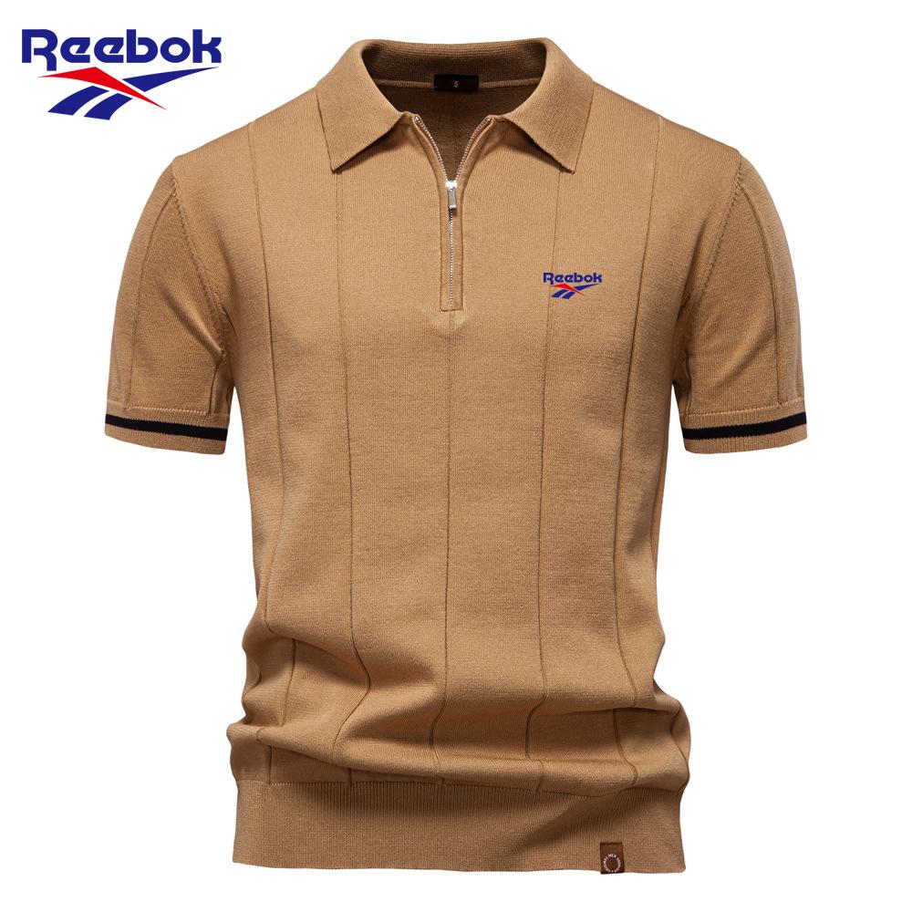 Reebok 2026 Spring/Summer Embroidered New Men's Business Casual Woolen Polo Shirt, Flip Collar Knitted Polo Shirt, Short Sleeve