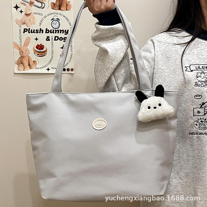 

Solid color casual and versatile girl s shoulder bag bag women s large-capacity student tote bag синий