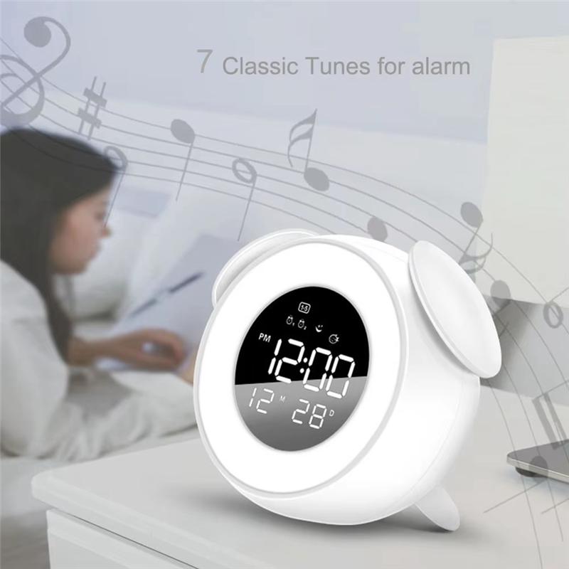 M-Modern-Digital Alarm Clock With Sunrise Sunset Light Rechargeable Simulation Colorful Atmosphere Light For Bedroom Awakening