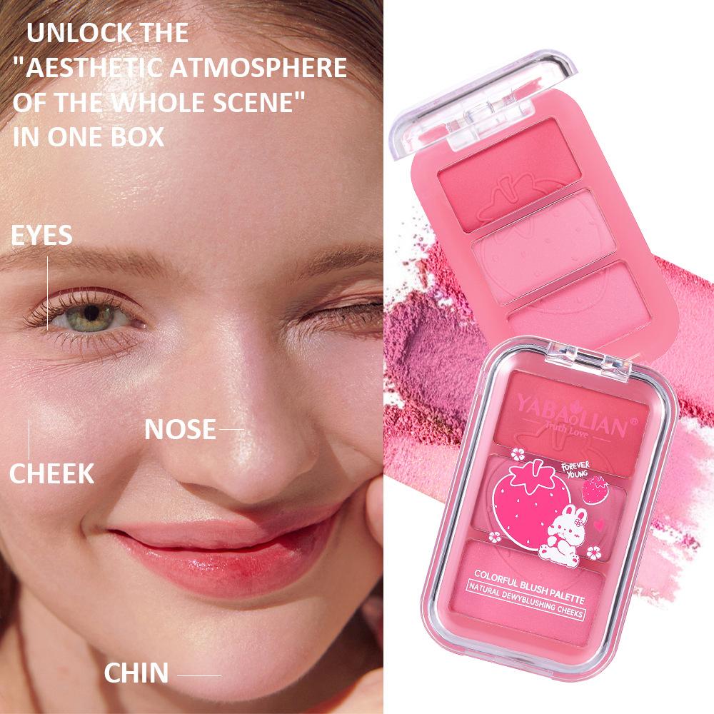 Three-color Pink Velvet Blush Long-lasting and Not Easy To Remove Makeup Cream-like Gloss Pearlescent Rouge Facial Makeup