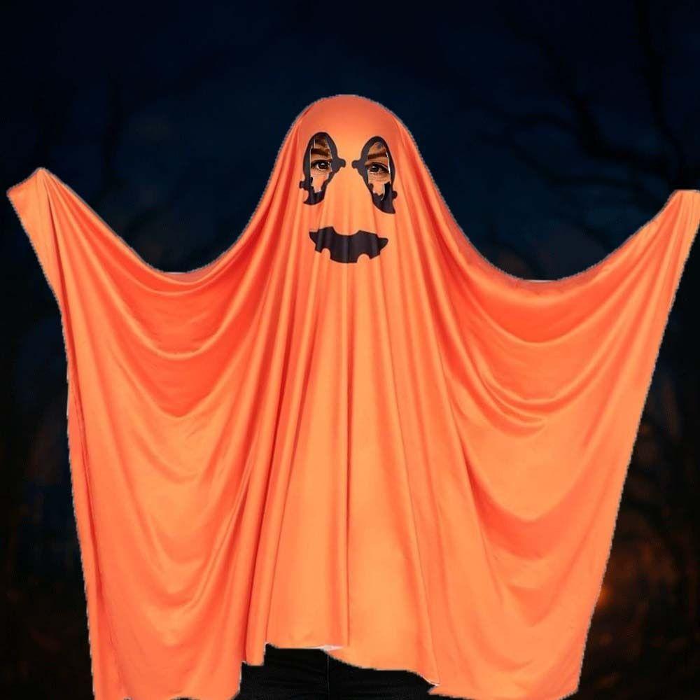 White Halloween Cloak Cape Black Eye Ghost Cosplay Costume Creative Design Pumpkin Cloak  Women