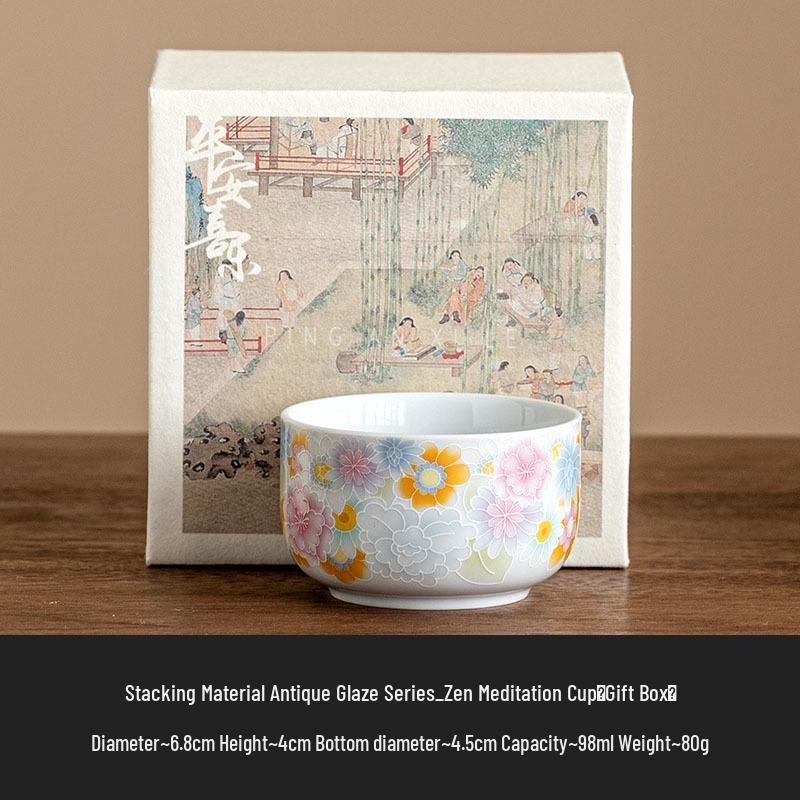 Antique Glaze Mandala Dhyana Ceramic Teacup for Kung Fu Tea Tasting