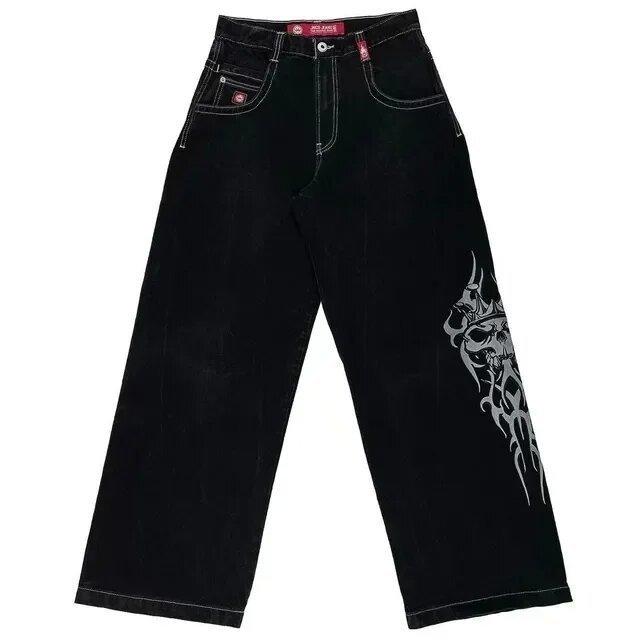 Jeans Hip Hop Cartoon Muster Locker Schwarz Herren Weitbeinige Hose