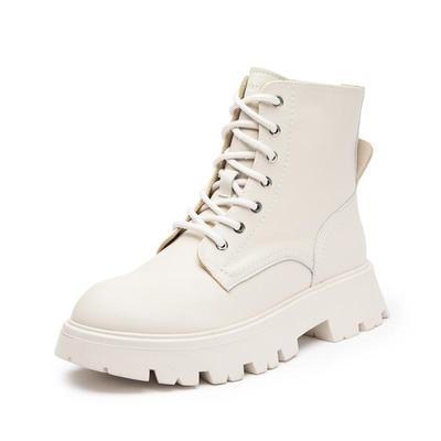 Women's Boots Genuine Leather Autumn Lace-up Motorcycle Boots Ladies British Style Suitable for Spring, Autumn and Winter Women's Ankle Boots