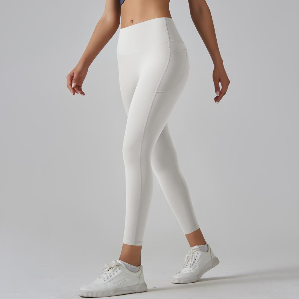 High-waisted Nude-feeling Yoga Pants for Women, Quick-dry, Tight-fitting, with Pockets, Suitable for Running and Yoga