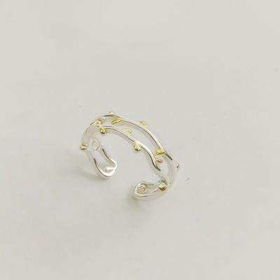 Bague Ouverte Réglable Feuille Dorée Branche pour Femmes - Petit Design Frais à Double Couche