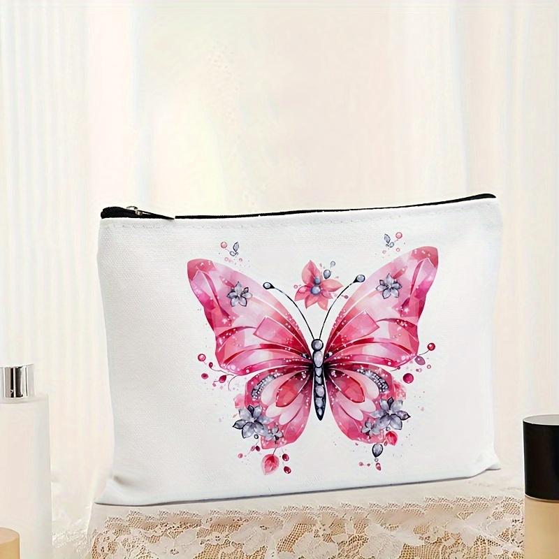 Chic Diamond Butterfly Canvas Makeup Bag - Portable Travel Cosmetic Pouch Perfect