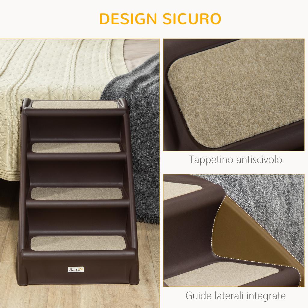 Folding Dog Ladder with 4 Non-Slip Steps In Brown PP