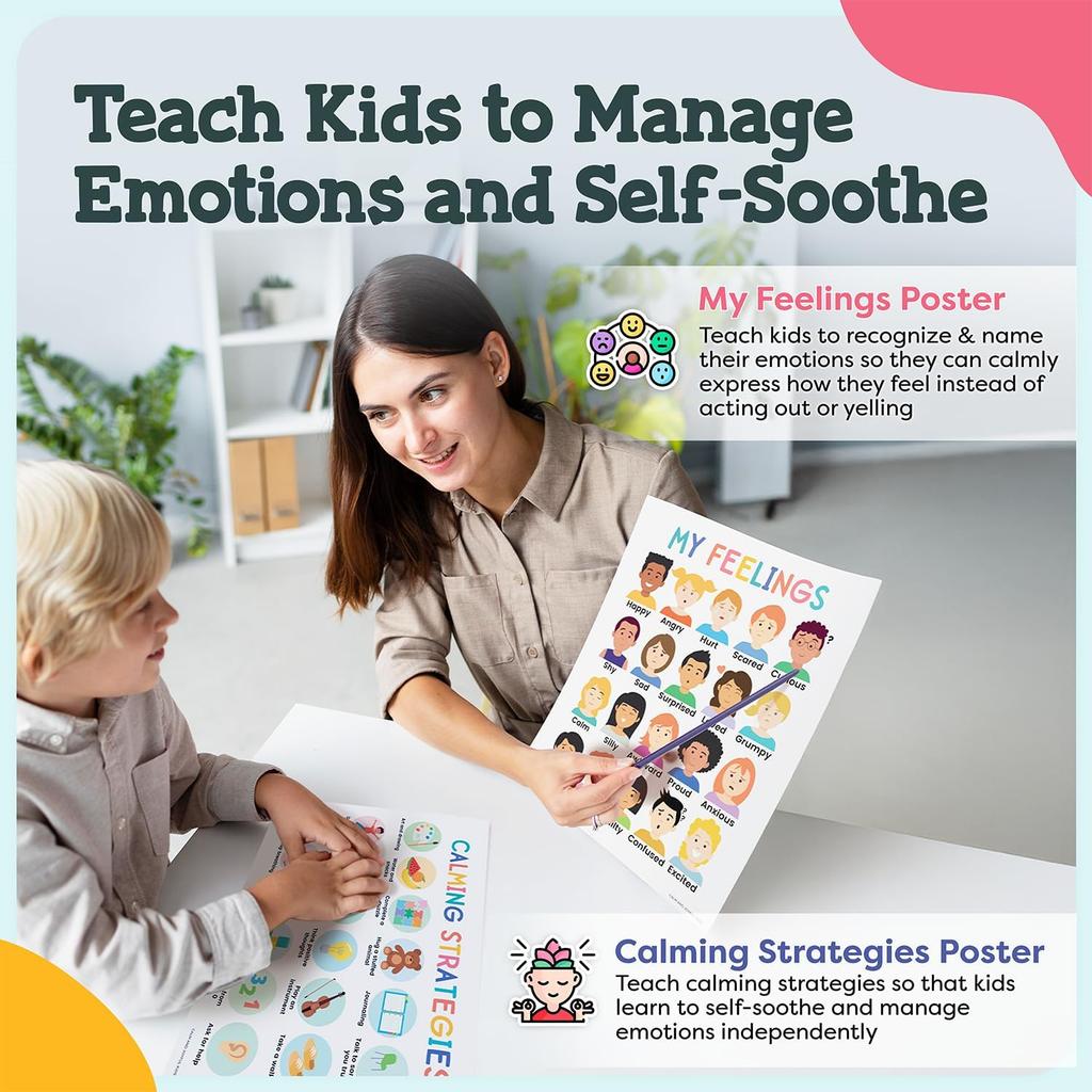 Calm Down Corner Posters – Feelings Chart for Kids, Preschool Classroom Toddler, Quiet Time Area, Coping Skills, Therapy Supplies, Social Emotional