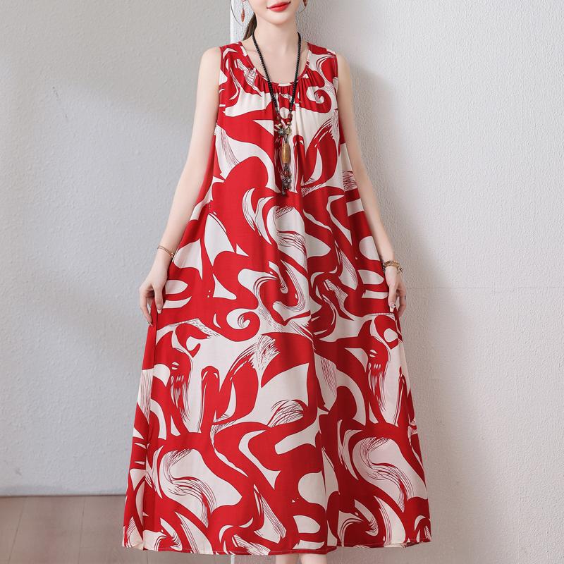 Plus Size Summer Long Dress for Women Clothes Elegant Sleeveless Loose Casual Dress