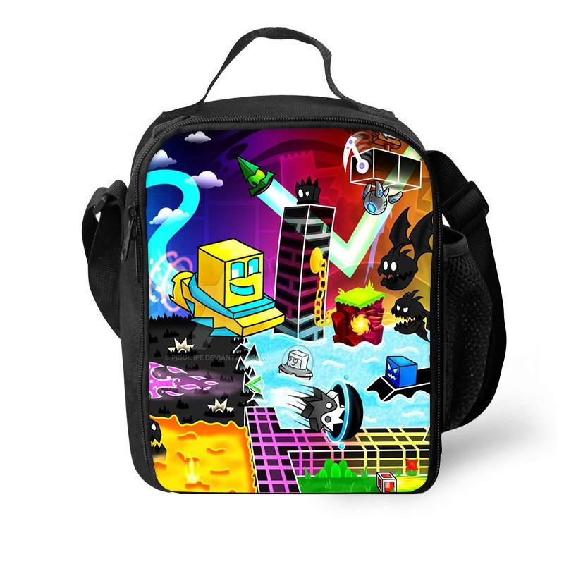 Izolovaná svačinová taška s tématem Geometry Dash pro děti a studenty, přenosná látková chladicí taška