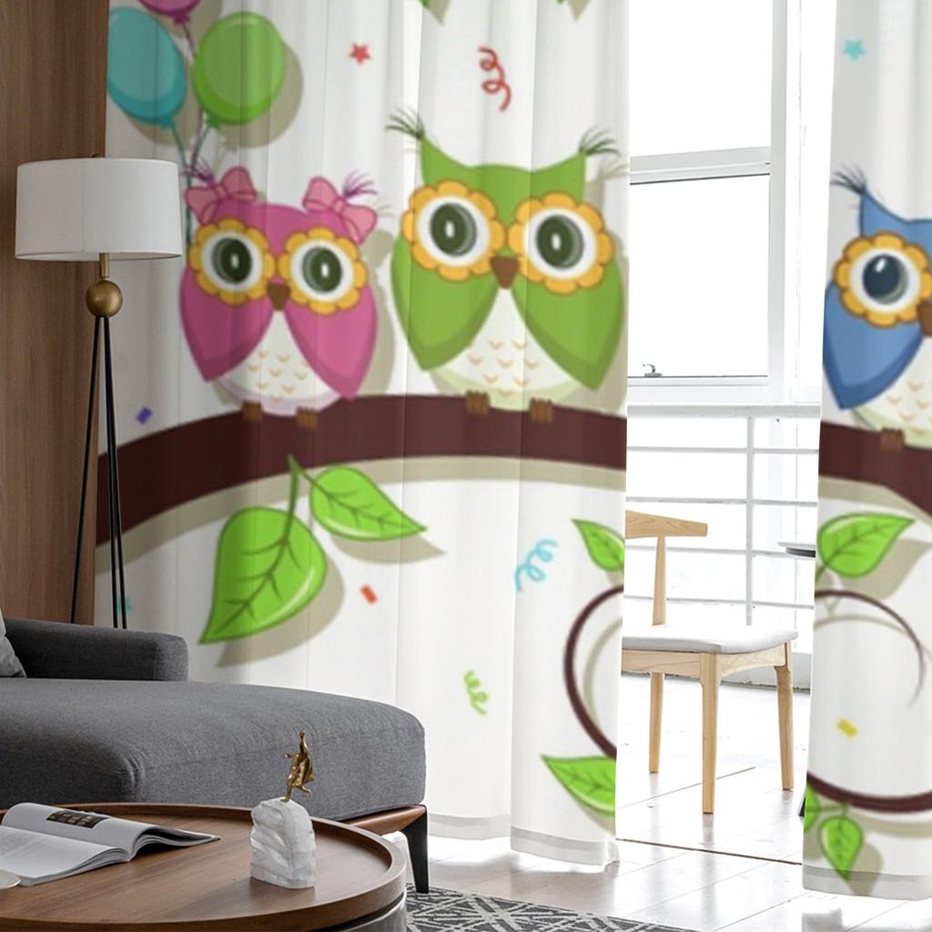 Niedliche Cartoon Eule Ast Ballon Transparente Vorhänge für Wohnzimmer Schlafzimmer Tüllvorhänge Küchenfensterbehandlungen Paneel Drapierungen