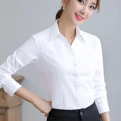 Damen V-Ausschnitt Langarm Professionelles Arbeitshemd für Frühling und Sommer - Übergröße, Koreanischer Stil, Formale weiße Bluse