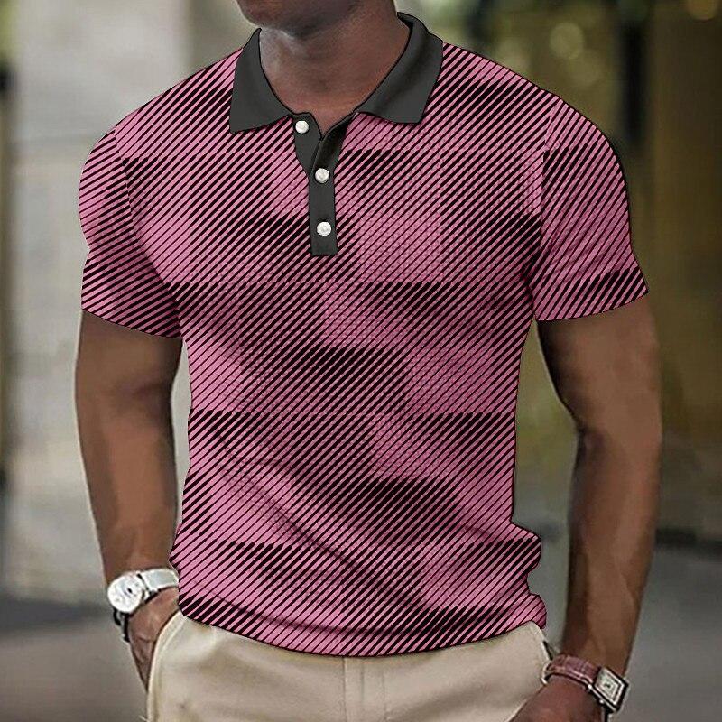 Fashionable Geometric Color Blocked Pattern 3D Digital Printing Men's Comfortable Polo Shirt
