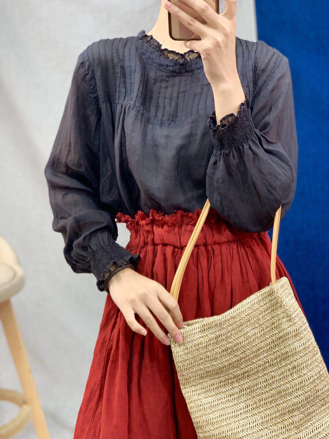 

Johnature винтажные свободные женские блузки с тонкими оборками, летние универсальные женские рубашки с солнцезащитным кремом и пуговицами One Size темно-синий