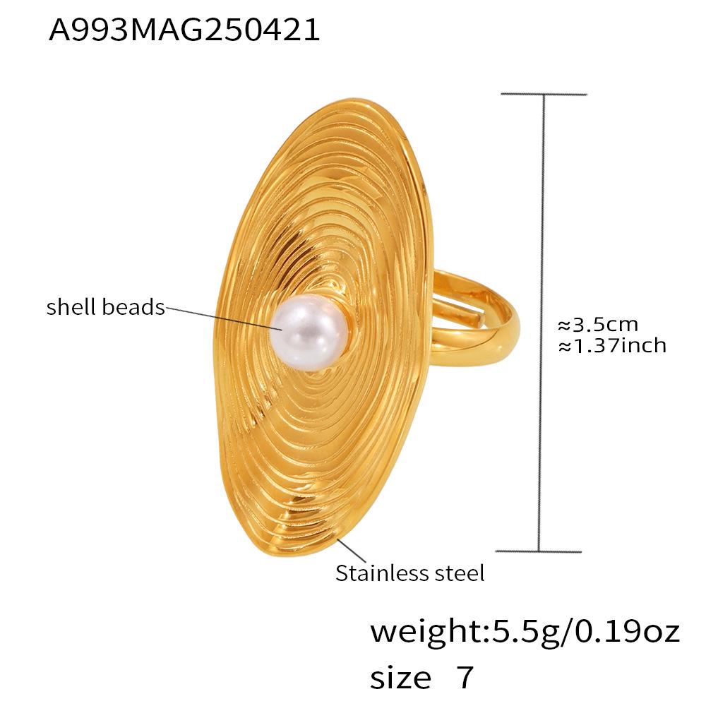 18K Gold Oval Mother-of-Pearl Fingerprint Ring for Women, Unique European and American Style