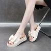 Fashion bow slippers women's summer wear one-word drag versatile muffin bottom beach cool slippers
