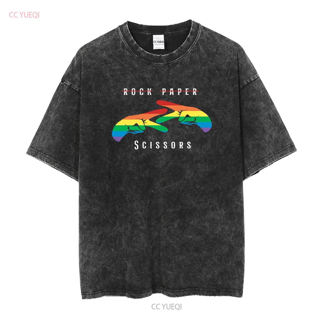 Rock Paper Scissors Funny Lesbian Pride LGBT T ShirT long or short sleeves vintage Washed Unisex Comfortable Slightly Versatile