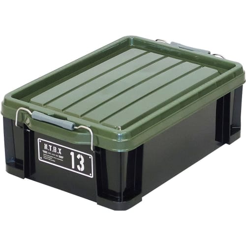 JEJ Astage X Series NT Box #13 Black Green Storage Box, Disaster Preparedness, 29.5cm Wide x 44cm Deep x 16cm High, Made in Japan, Stackable