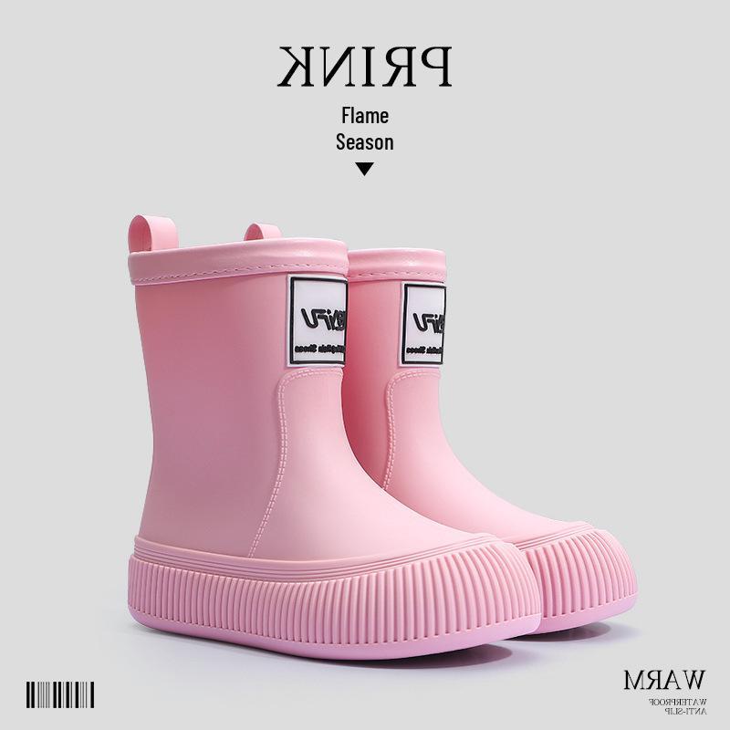 Women's Fashion Rain Boots: Non-Slip, Waterproof, Fleece-Lined, Mid-Calf Boots for Ladies & Kids - Perfect for Outdoor Wear.