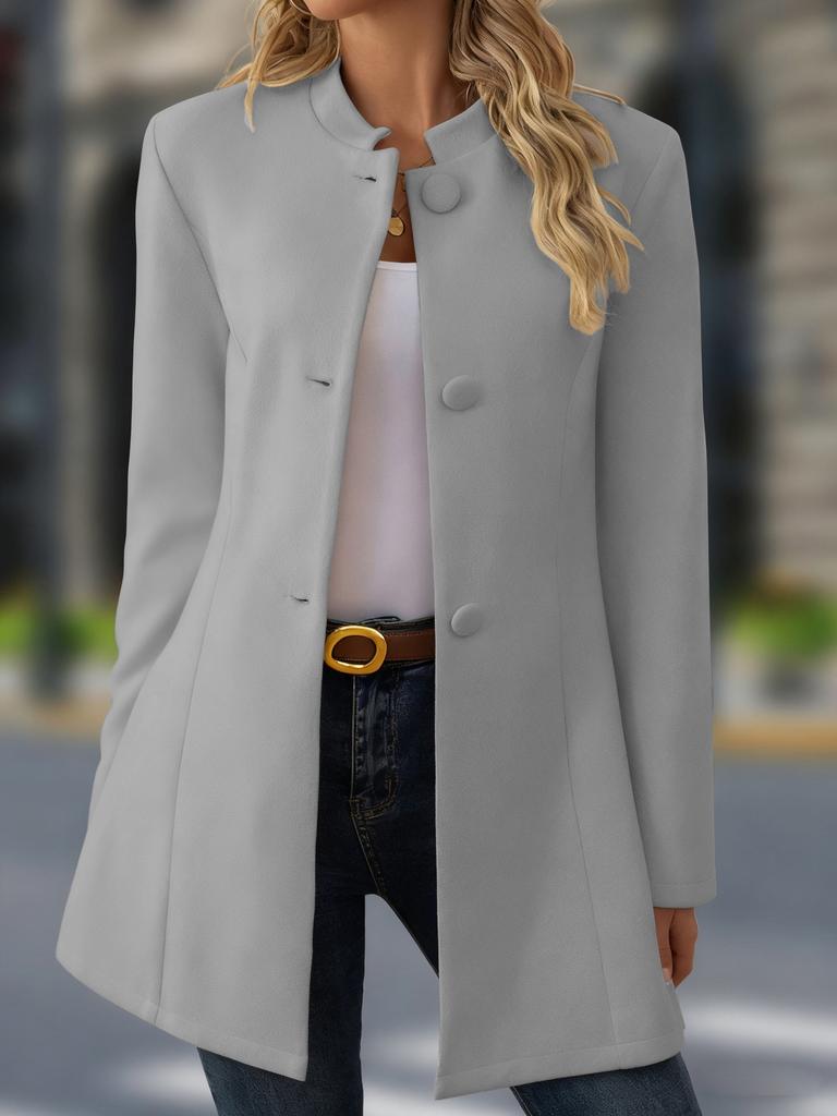 Women S Casual Stand Collar Mid Length Woolen Coat For Daily Wear