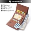 Humerpaul Ladies First Layer Cowhide Three-folding Wallet RFID Anti-theft Brush Portable Wallet Multi-card Slot Large-capacity Multi-compartment