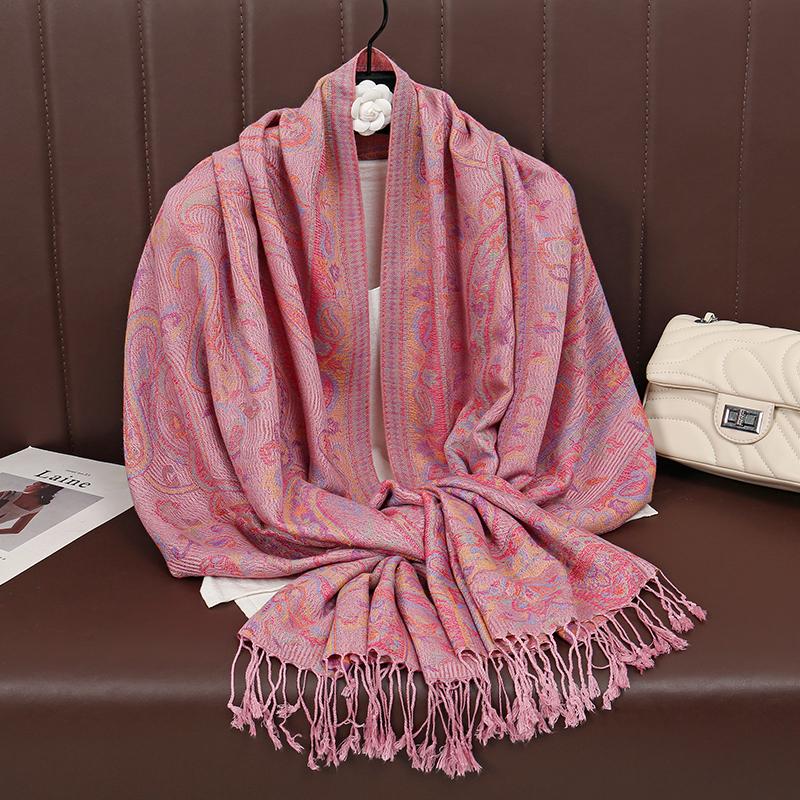 [T375] Ethnic Style Tassel Blanket Thick Pashmina Winter Warm Shawl Wrap Cashmere Jacquard Scarf Women Neckerchief Poncho Stoles