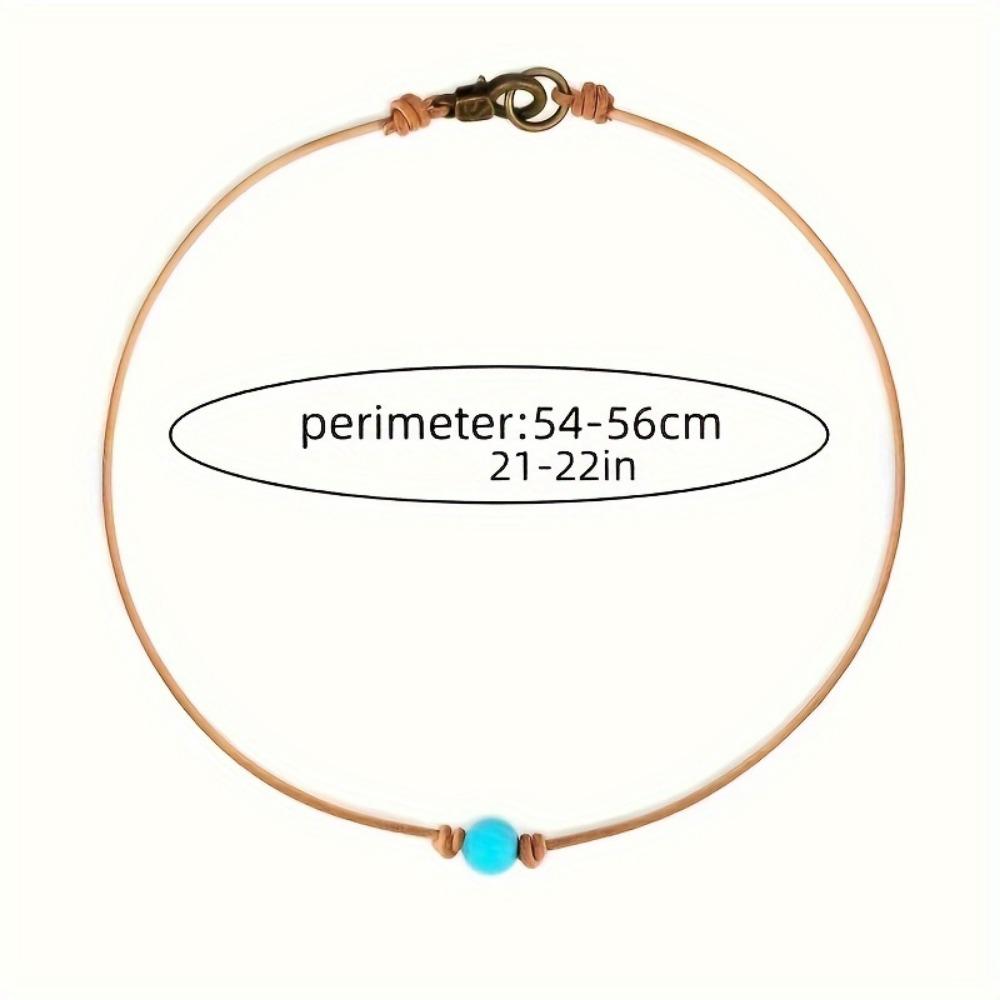 Bohemian Style Turquoise Bead Choker Necklace, Simple Vintage Retro Leather Cord Clavicle Chain