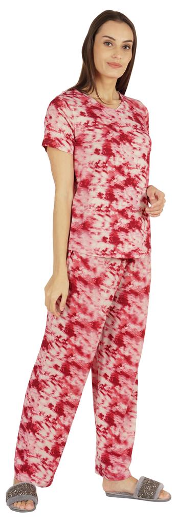 Inkmeso 2 Pcs Printed Short Sleeves Nightwear Set For Womens Top And Pajama Sleepwear Cotton PJ