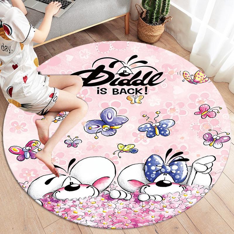 Diddl Round Area Rug,Carpet Rug for Living Room Bedroom Sofa Playroom Decor,Non-slip Floor Mat