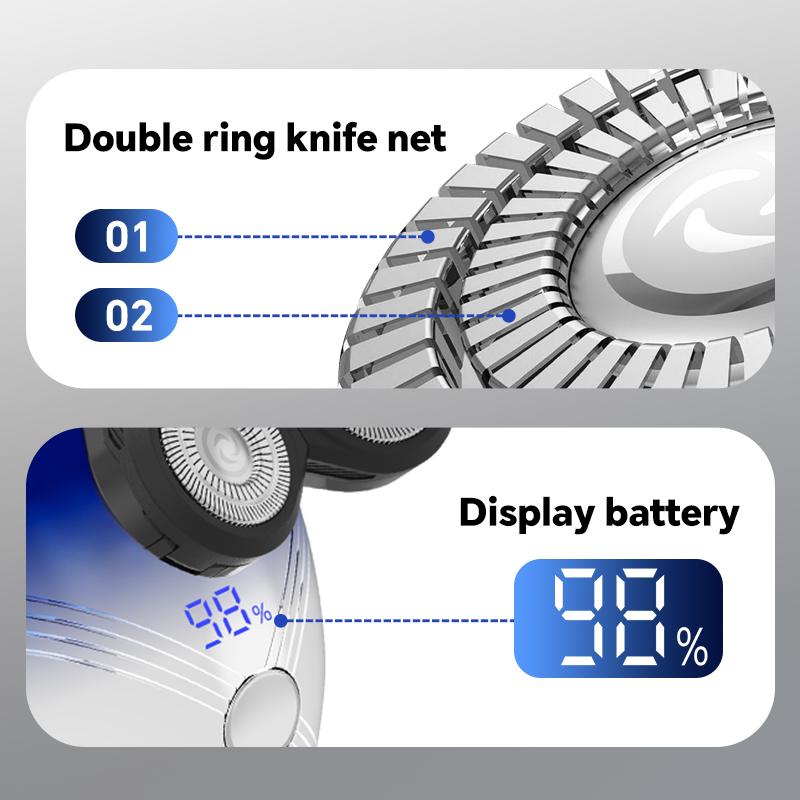Men's Electric Shaver-5D Rotating Hair Clipper with Nose Bridge Stainless Steel Blade USB Rechargeable