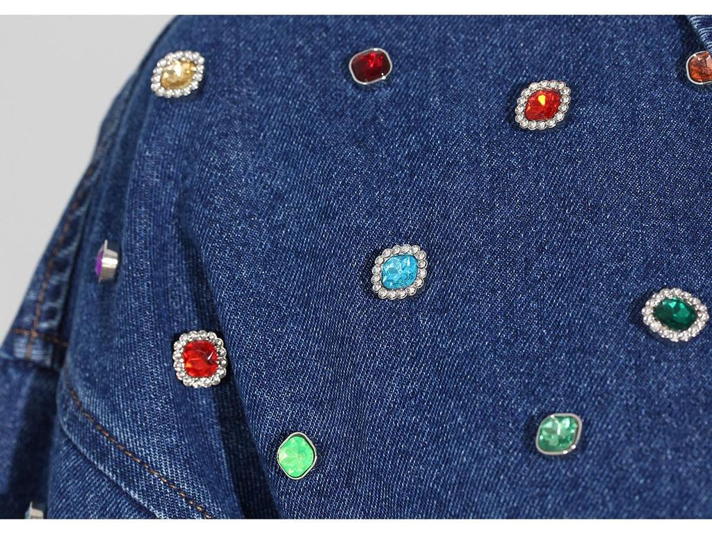 Women's Denim Ensemble: 2025 Beaded Jacket & Trousers Set - Versatile, Loose-Fit Long-Sleeve Cardigan.