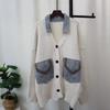 Autumn and Winter New Splicing Denim Knitted Cardigan Design Sense Loose Casual Sweater Jacket Women
